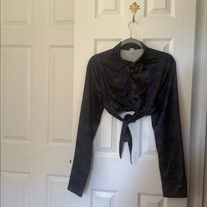 Bydee Black Tie-Front Long Sleeve Blouse